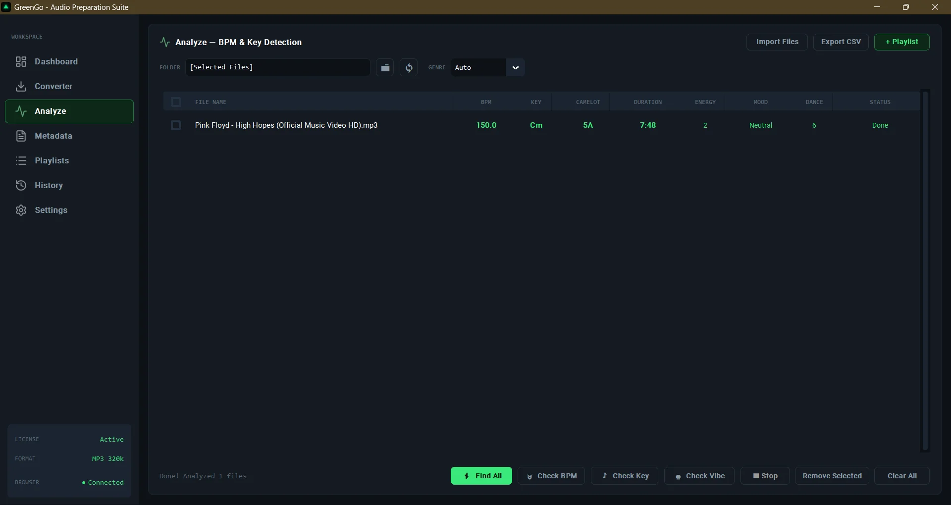 GreenGo   BPM and Key Detection Tool for DJs and Producers